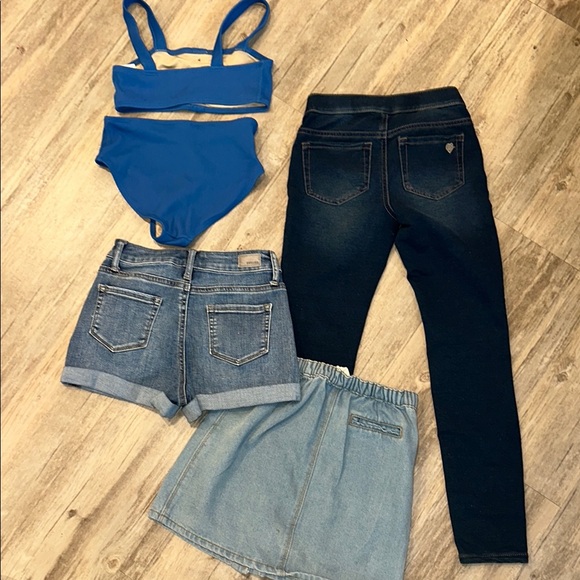 Girls 4 Piece Size 8-10 Denim Jeans and Blue Buttoned Swimwear Set - Picture 6 of 6